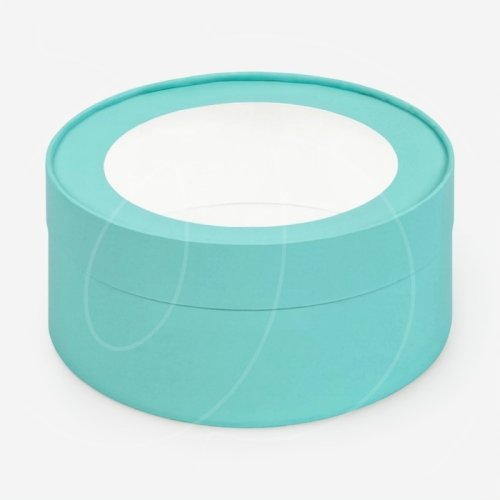Коробка для сладостей круглая с окном бирюзовая 20х7 см 70436