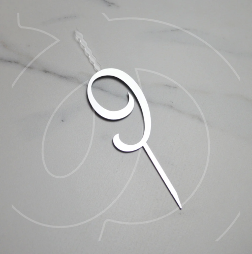 Свеча-топпер декоративная акриловая Цифра "9" Серебро 