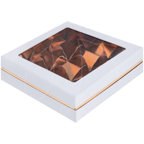 Коробка для 9 моти с окном и золотым ложементом белая 18х18х4,5 см 070950