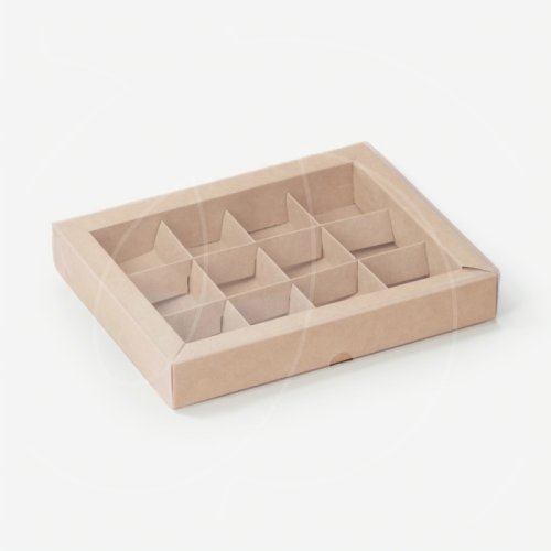 Коробка на 6 конфет с прозрачной крышкой крафт 12х16х3 см 