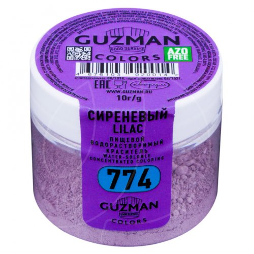 Краситель пищевой сухой водорастворимый GUZMAN "Сиреневый 774" 10 г 774, 419 ₽ Краситель пищевой сухой водорастворимый GUZMAN "Сиреневый 774" 10 г 774
