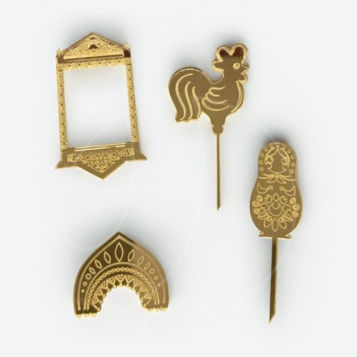 Набор топперов декоративных акриловых "Русский стиль" Золото 4 шт 