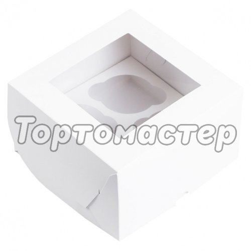 Коробка на 4 капкейка с окном белая 16х16х10 см ForG MUF 4 PRO I W W, 416102